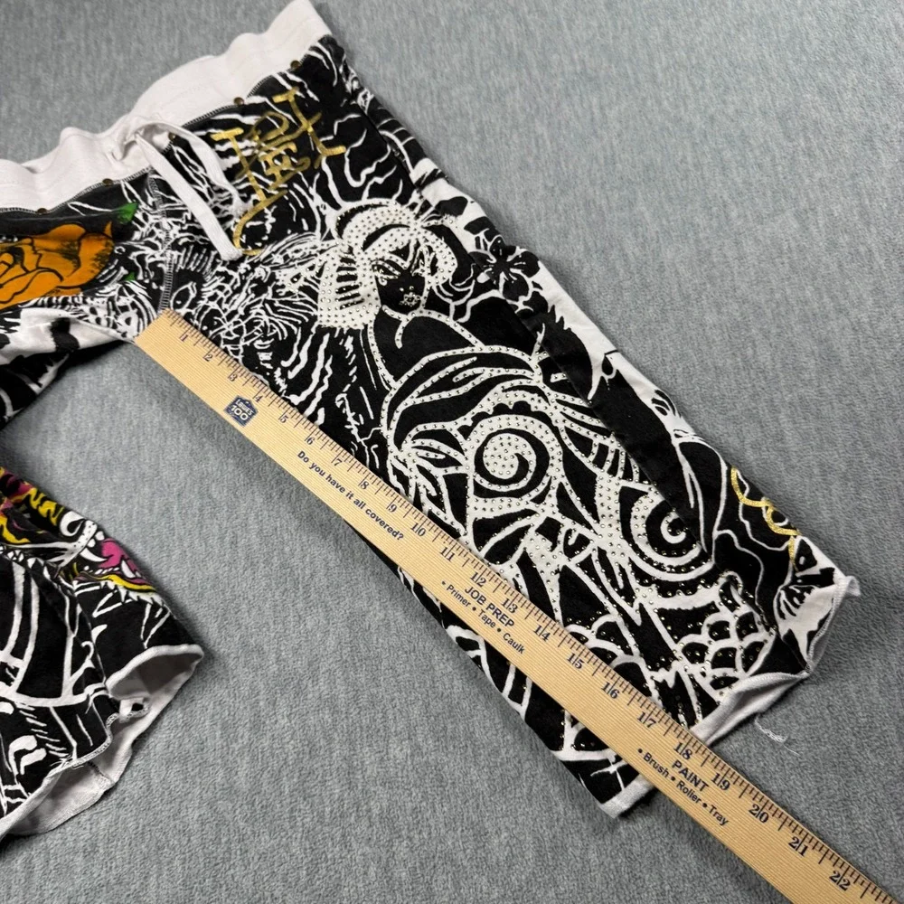 Ed Hardy Capri Sweatpants Girls Large Geisha Tattoo Print Rhinestone Y2k